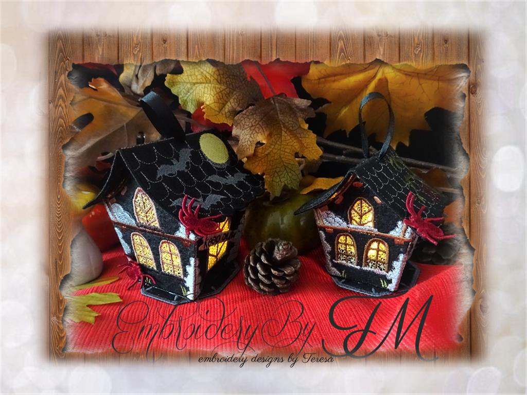 Halloween shining houses / combination felt and lace / three sizes