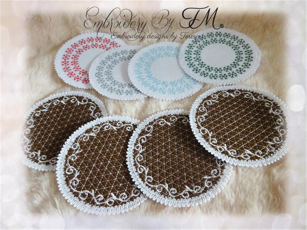 Lace coaster christmas ( combination felt and lace) / two variations