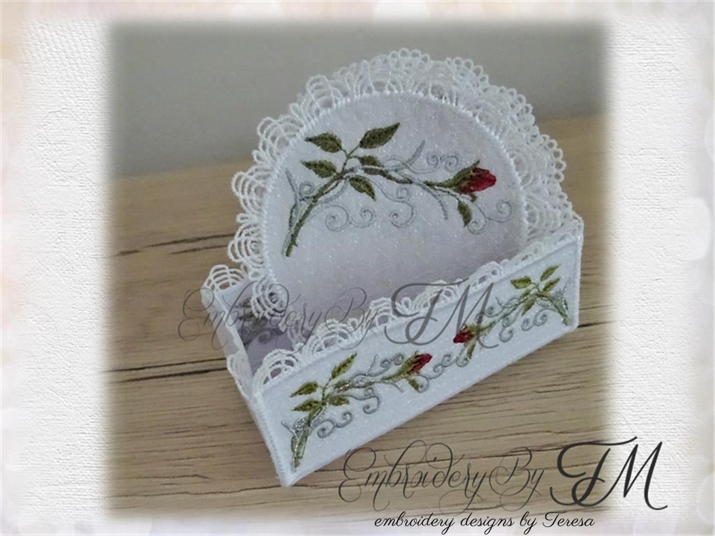 Box for coasters / Rose / 5x7 hoop / combination felt and lace