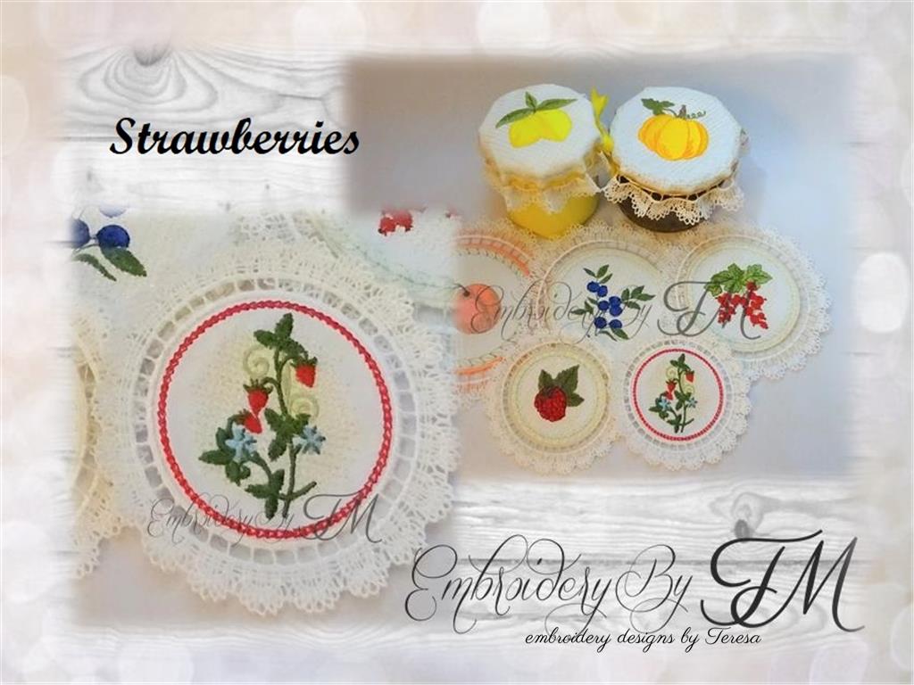 Jam jar covers or coaster - Strawberries/ 4 sizes