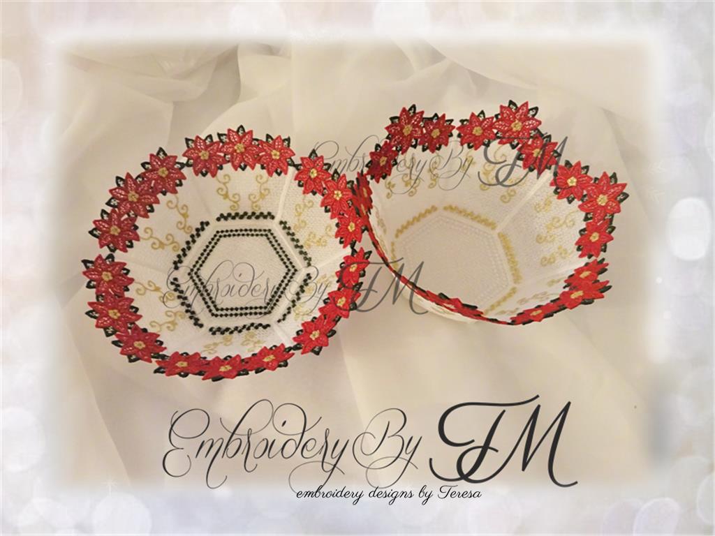 Lace bowls with  poinsettia/ two sizes / 5x7 hoop and 4x4 hoop