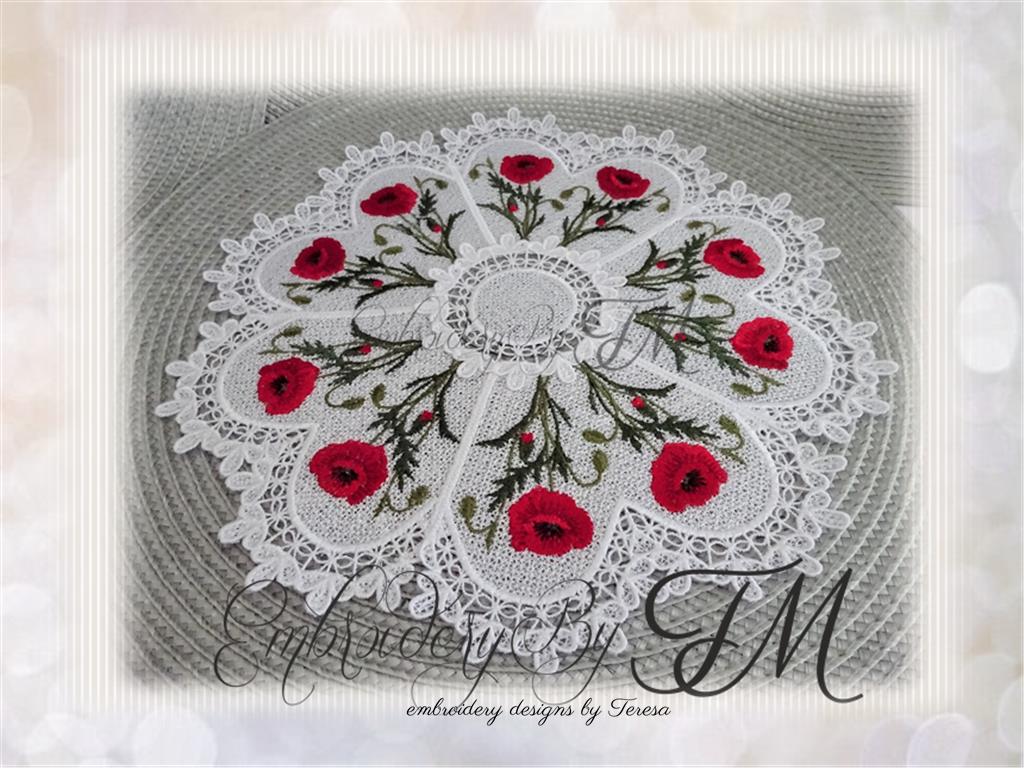 Lace doily with Poppies/ 5x7 hoop