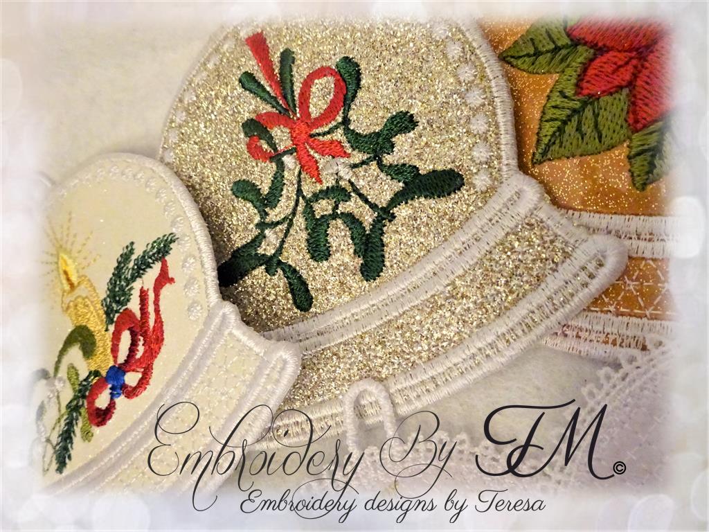 Christmas snow balls on glitter vinyl foil + design for combination of felt and lace / 4x4 hoop