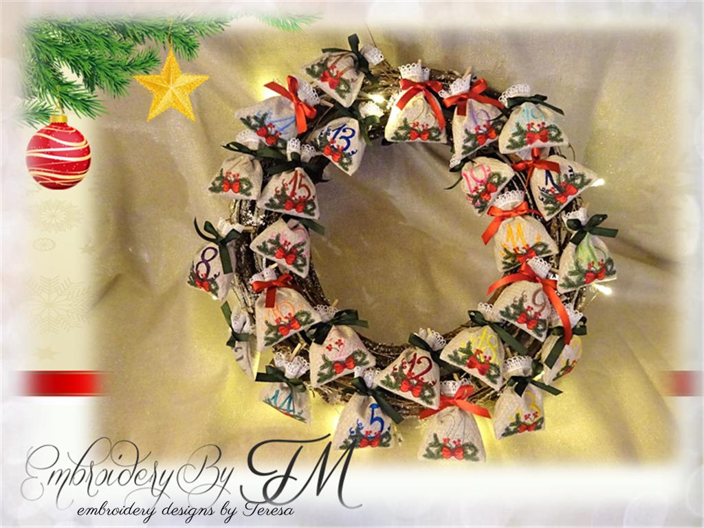 Advent Calendar No.1 /5x7 hoop / A combination of fabric and lace