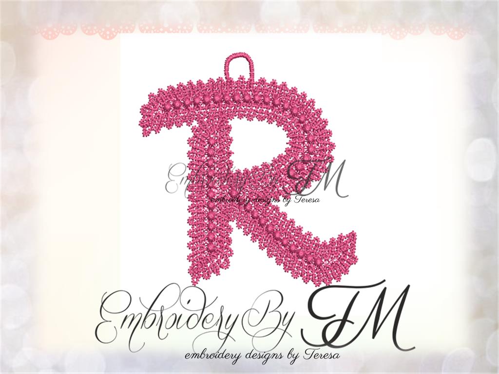 Lace letter R/4x4 hoop – Embroidery by TM - designs by Teresa s.r.o.
