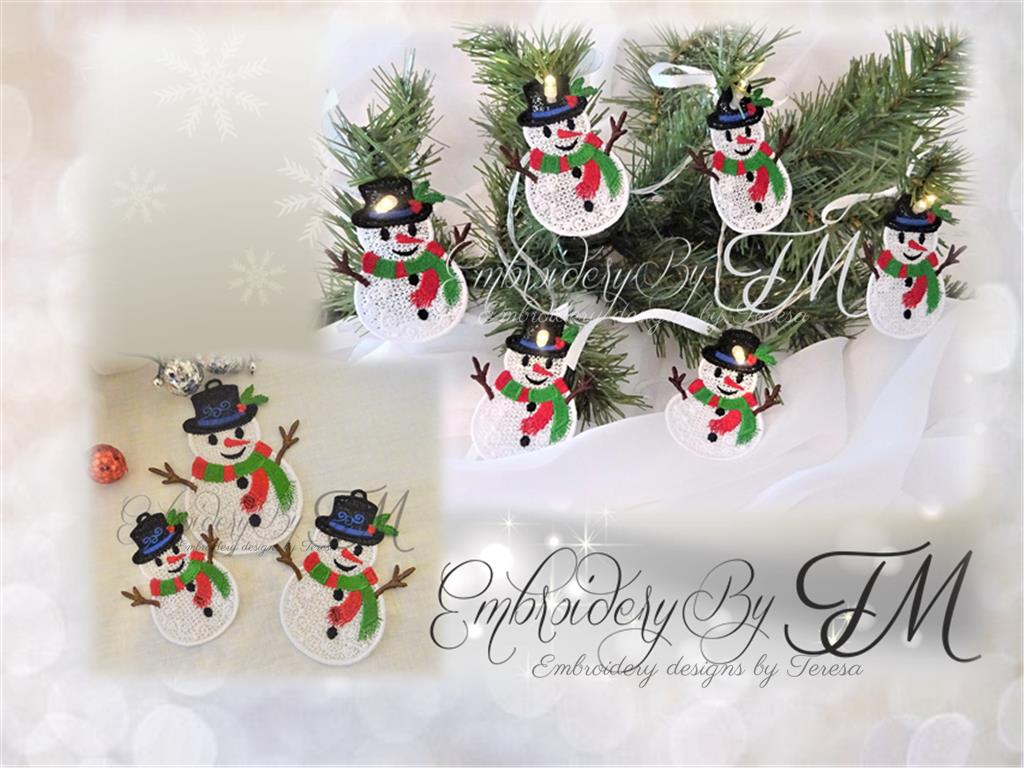 Colorful snowman lace / Christmas ornaments or lights / three sizes snowman decoration + 1 size snowman lights/ 4x4 hoop