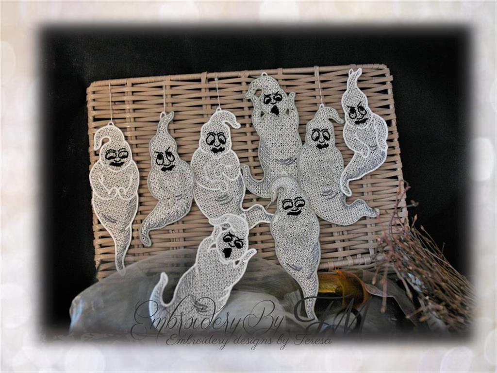 Cute ghosts lace / Four variations of ghost / 4x4 hoop
