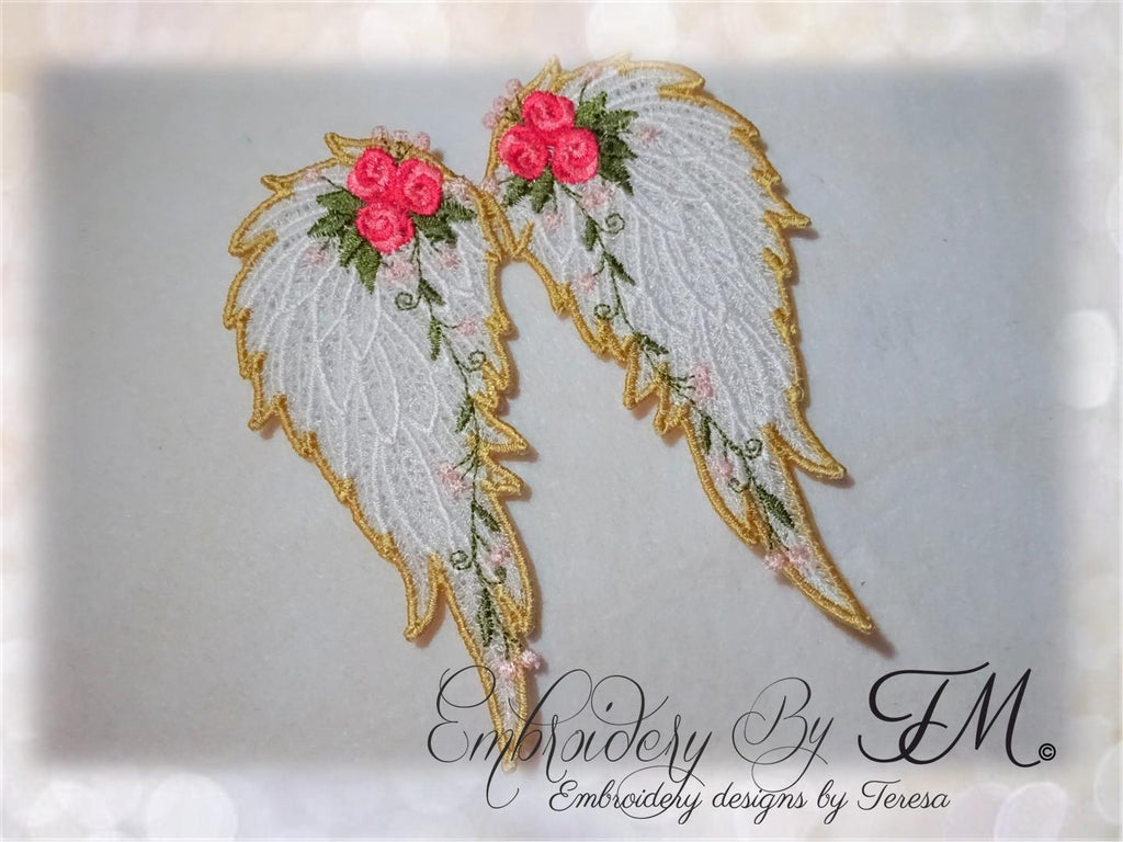 Wings with roses FSL/ two sizes / with loop and without loop