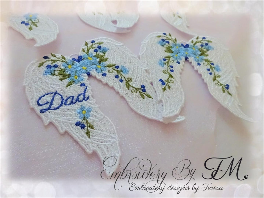 Wings with Forget-me-nots FSL / two sizes - two variations /Design is delivered without text.