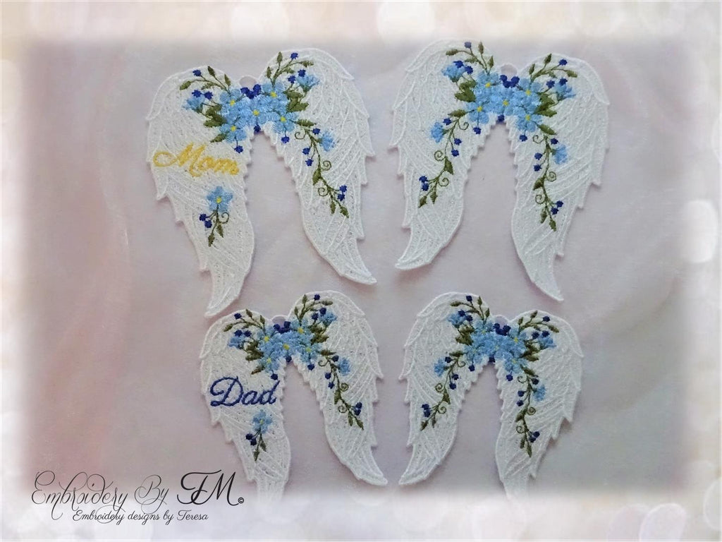 Wings with Forget-me-nots FSL / two sizes - two variations /Design is delivered without text.