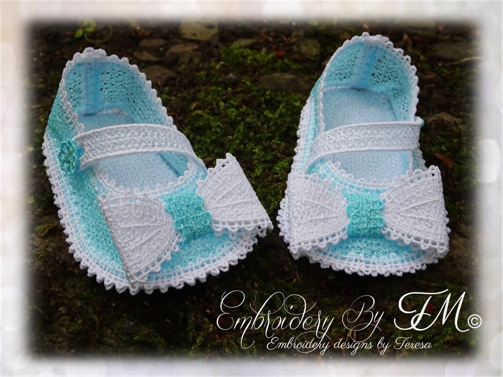 Baby booties lace ribbon No.3/ 5x7 hoop