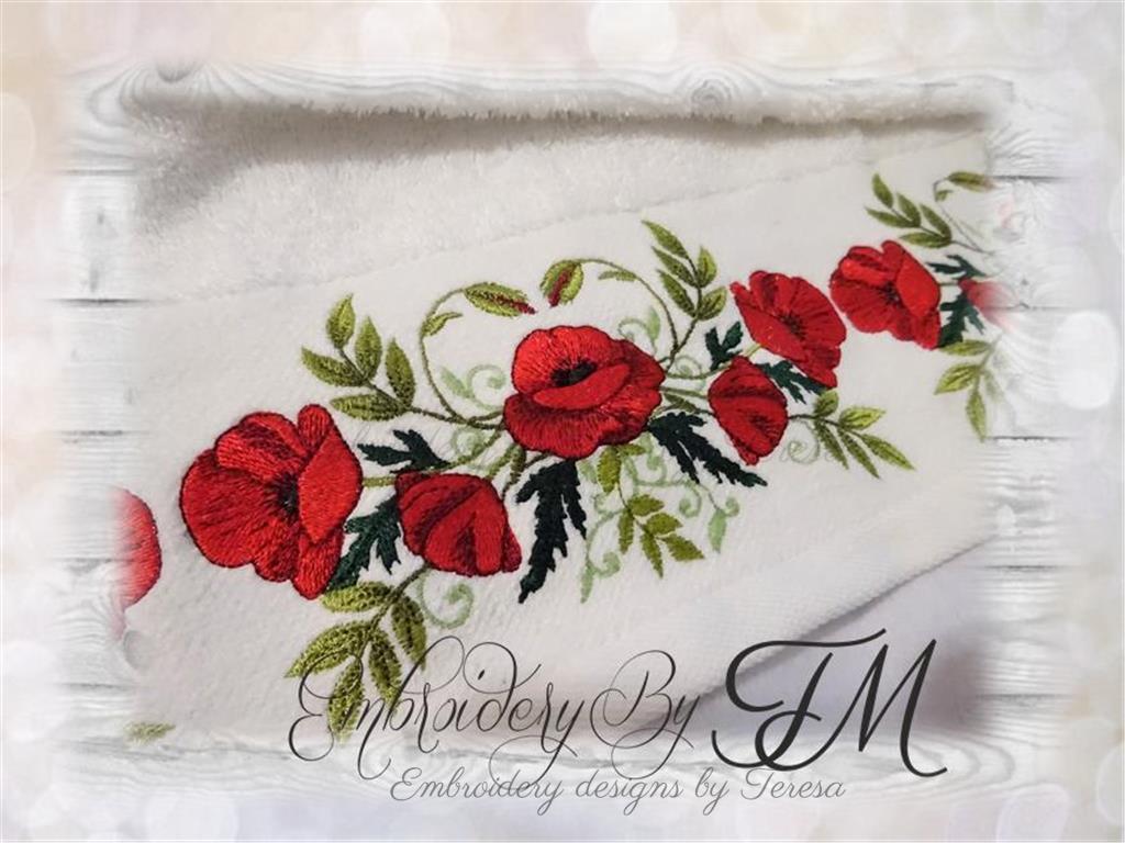 Poppies embroidery designs and towel holder FSL with poppies