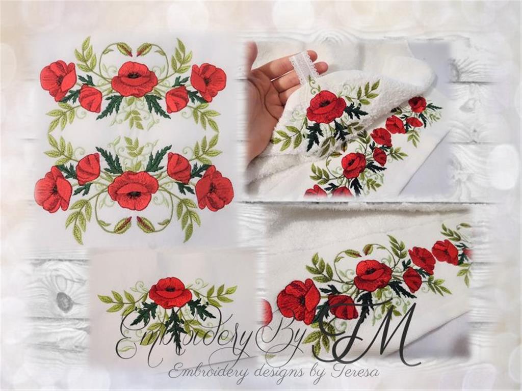 Poppies embroidery designs and towel holder FSL with poppies