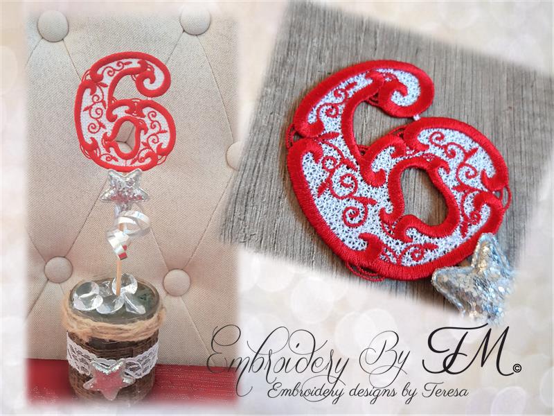 Number FSL 6 with ornaments / 4x4 hoop