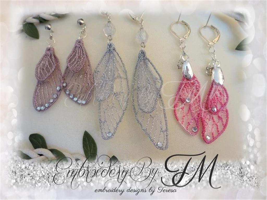 Wings earrings / three variations / design on organza / with loop and without loop