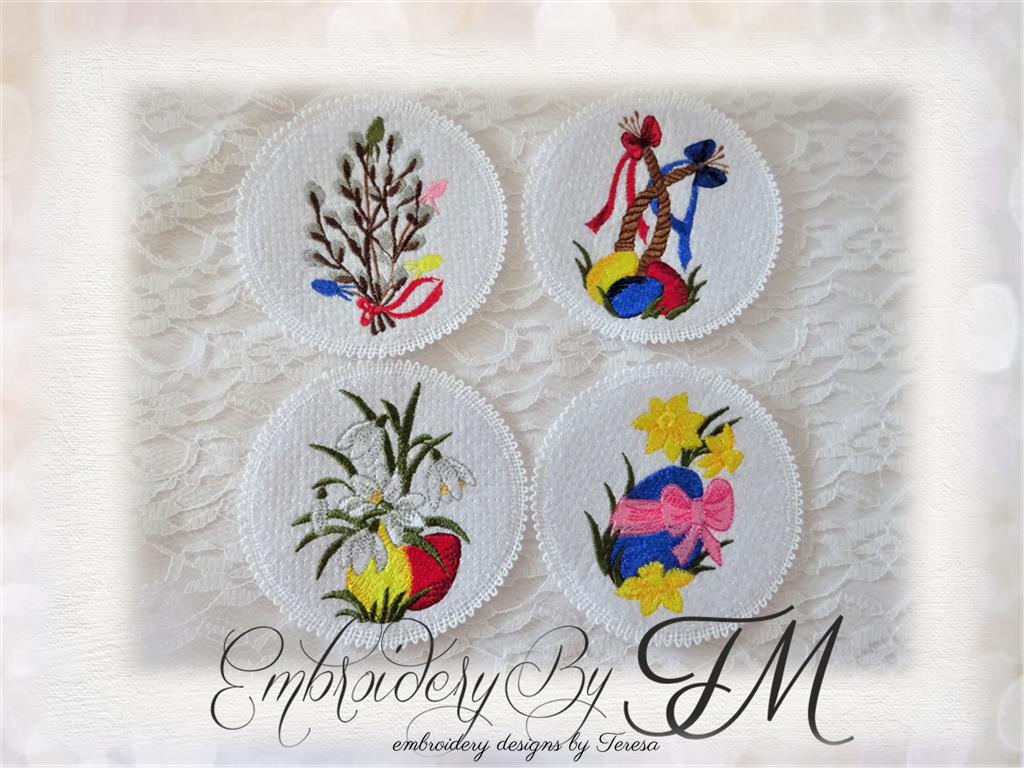 Easter coasters / 4x4 hoop/ combination felt and lace
