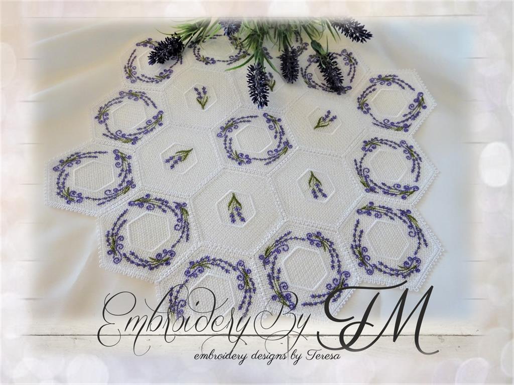 Lace table runner with Lavender/ 4x4 hoop