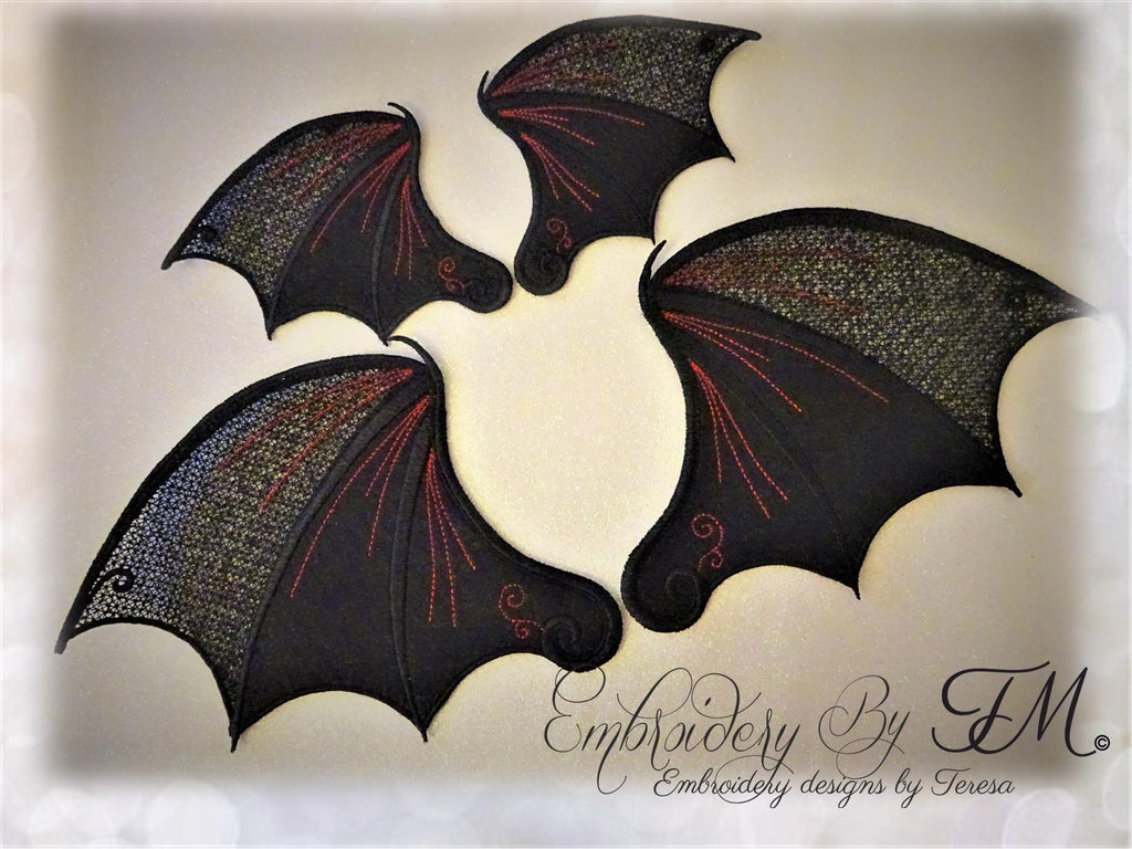 Bat Wings - Combination of felt and lace / two sizes / 5x7 hoop and 4x4 hoop