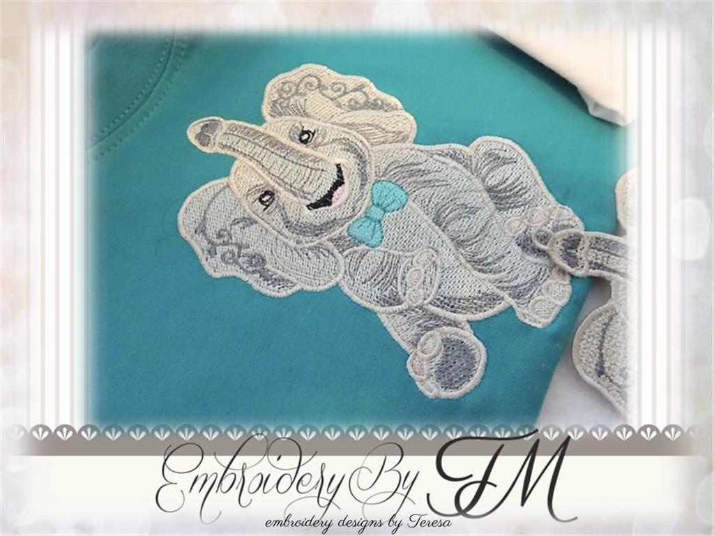Elephant FSL and Elephant embroidery design on the fabric / 5x7 hoop
