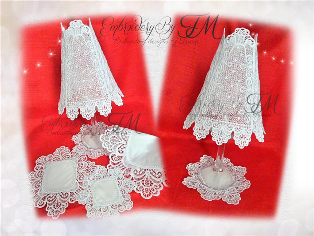 Set vintage/ Doily and coasters FSL / four sizes  /Wine glass shades vintage / two color variants