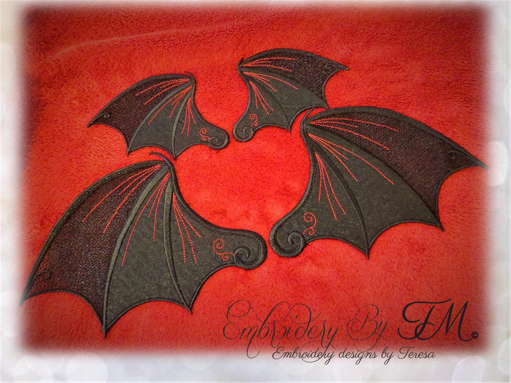 Bat Wings - Combination of felt and lace / two sizes / 5x7 hoop and 4x4 hoop