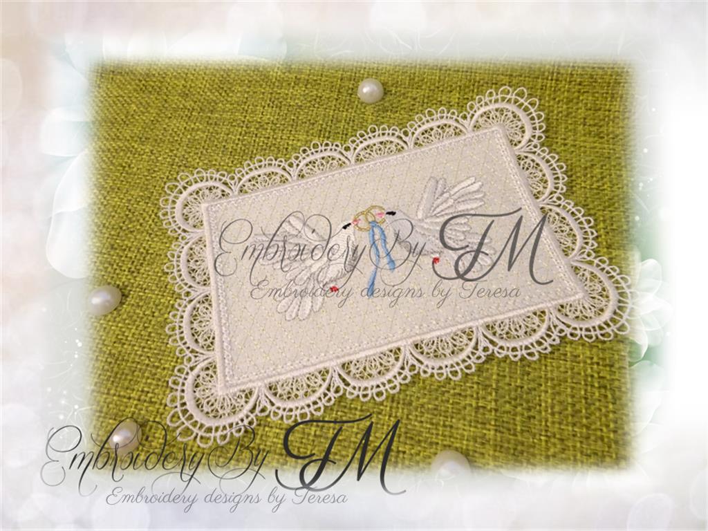 Small doily rectangle with dove/5x7 hoop Embroidery by TM designs