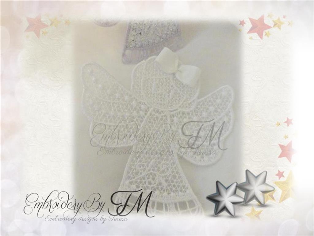 Small Christmas angel / 4x4 hoop / lace angel and angel mylar foil