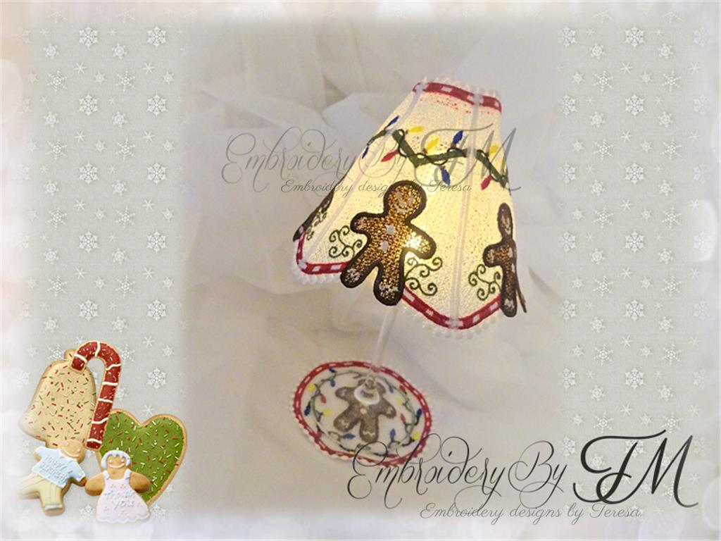 Wine glass shades Gingerbread and coaster/ 5x7 hoop