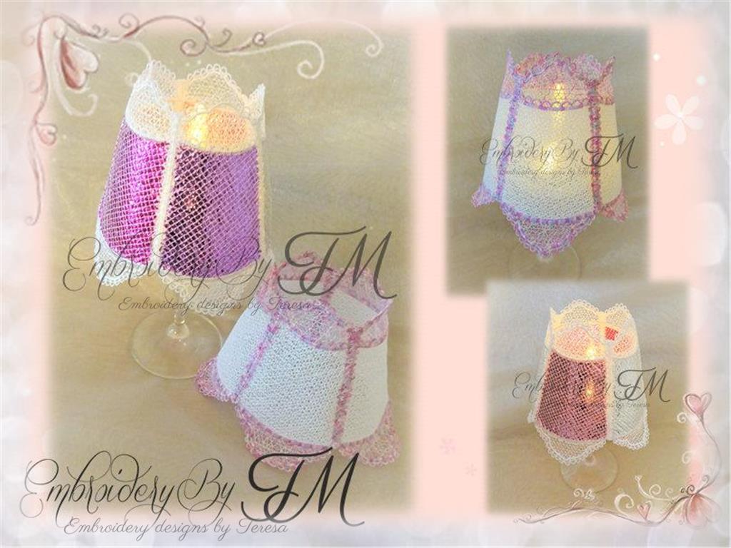 Wine glass shades for 4x4 hoop / lace and combination lace and mylar foil