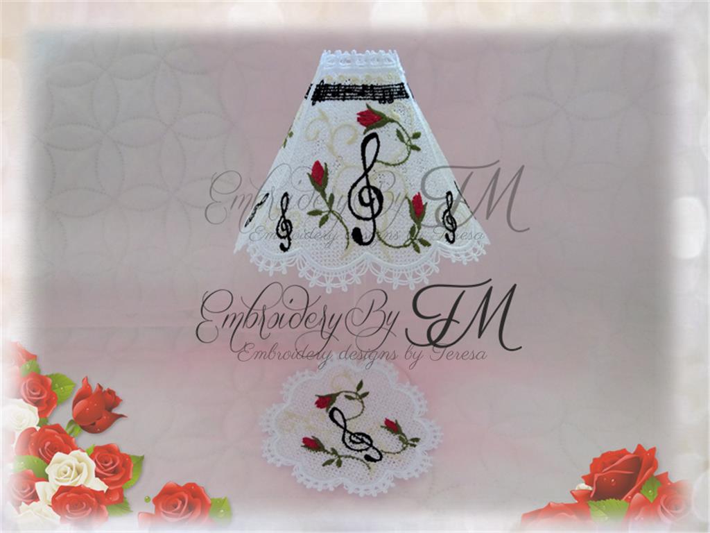 Wine glass shades with notes and treble clef+coaster/5x7 hoop