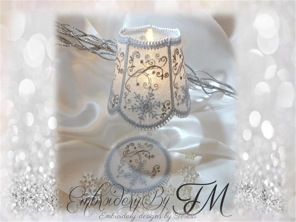 Wine glass shades with snowflakes+coaster / 5x7 hoop