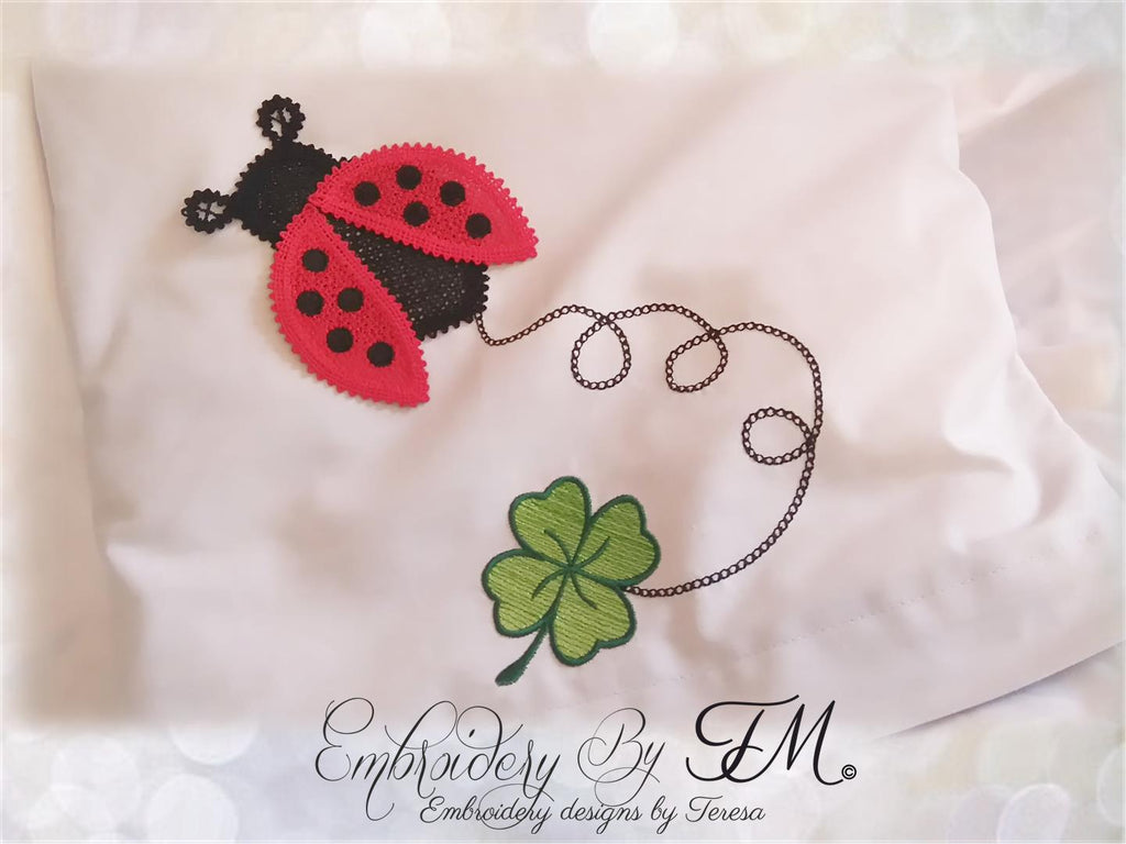 Ladybug lace and embroidery Cloverleaf