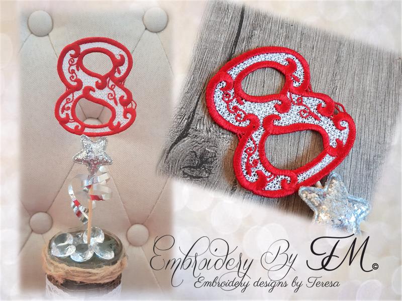 Number FSL 8 with ornaments / 4x4 hoop