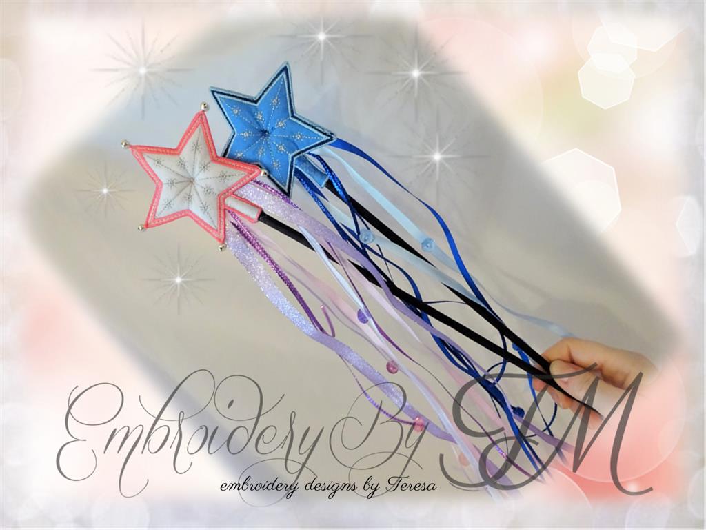 Magic Wand / Star/ combination felt and lace / 4x4 hoop/two sizes