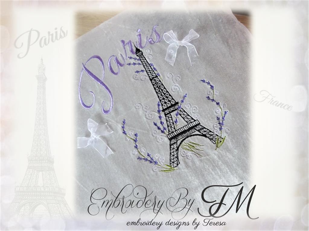Embroidery Eiffel Tower with lavender and Paris/ three sizes