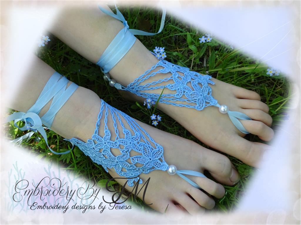 Barefoot sandals Starfish / 5x7 hoop / two variations - With a loop and without a loop