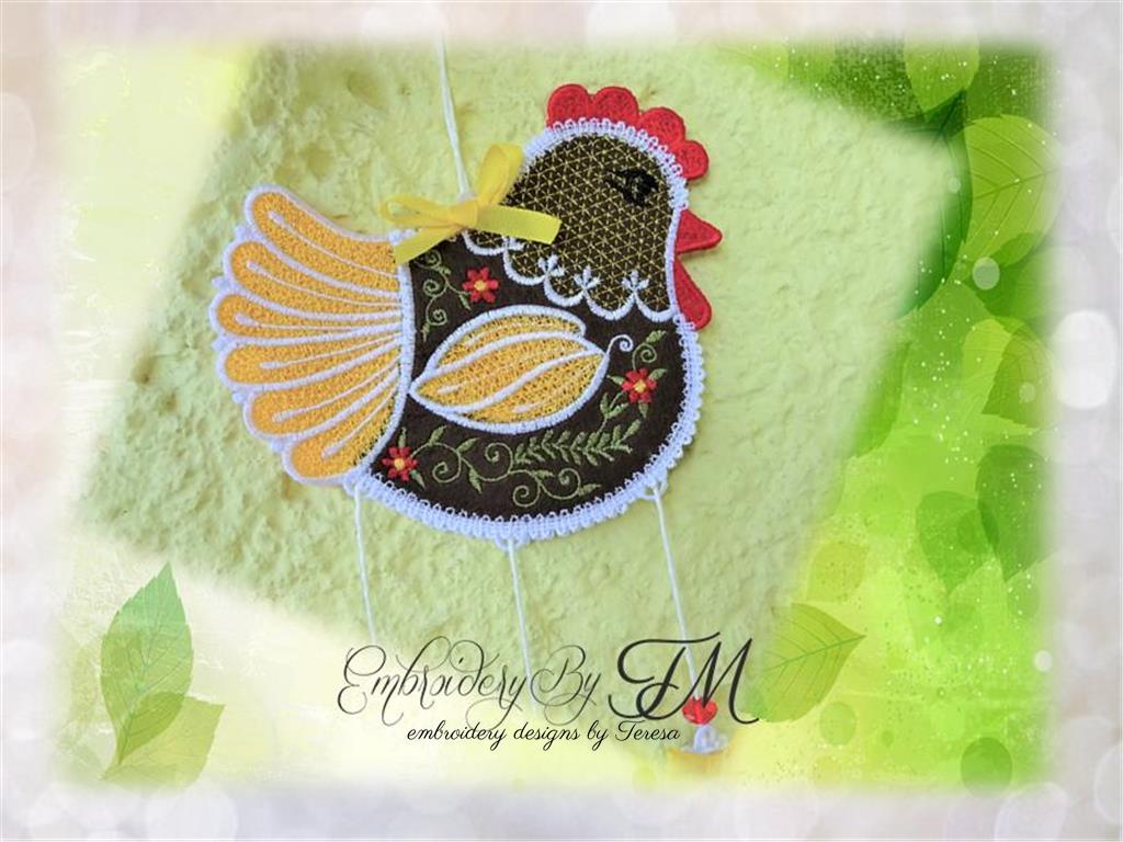 Decoration Hen and eggs / combination lace and felt
