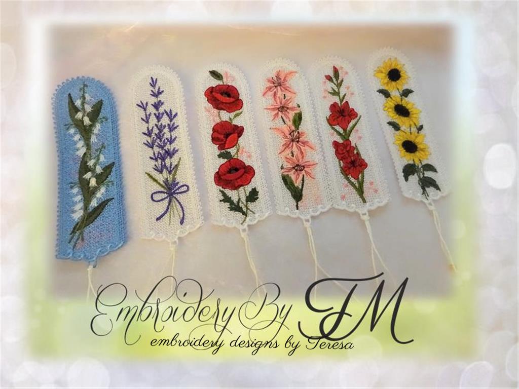 Large set bookmark with flowers No.2 / 5x7 hoop