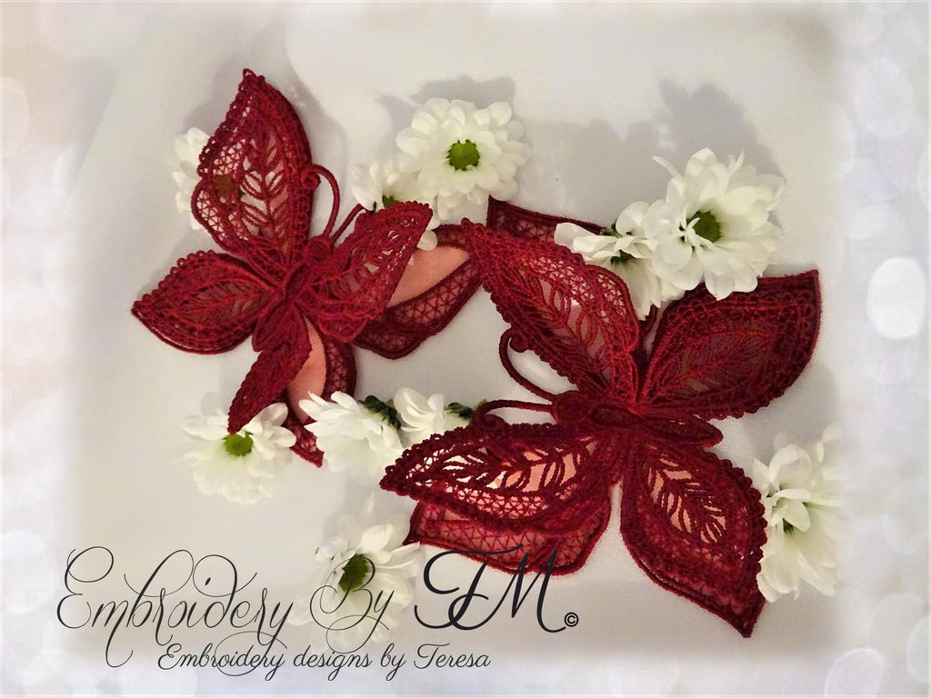 Butterfly double - A combination of lace and organza/ two sizes / 4x4  and 5x7 hoop