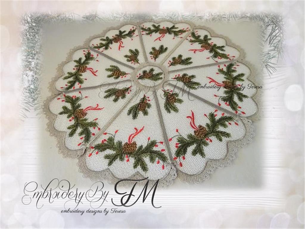 Large lace doily with pinecone/ 5x7 hoop