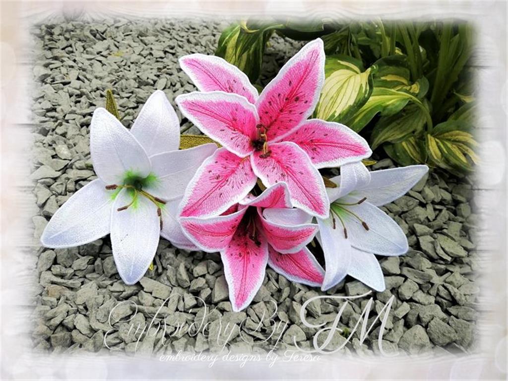 lily flower embroidery Tiger Lily and White Lily FSL / 4x4 hoop – Embroidery by TM