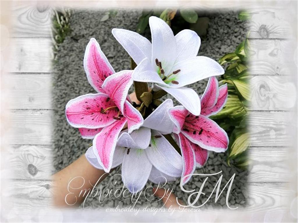 white lily embroidery Tiger Lily and White Lily FSL / 4x4 hoop