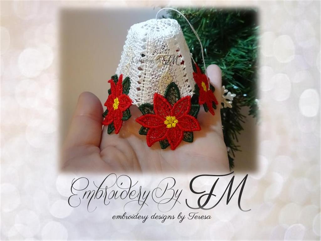3D bell with poinsettia / two sizes / 6x10 and 5x7 hoop