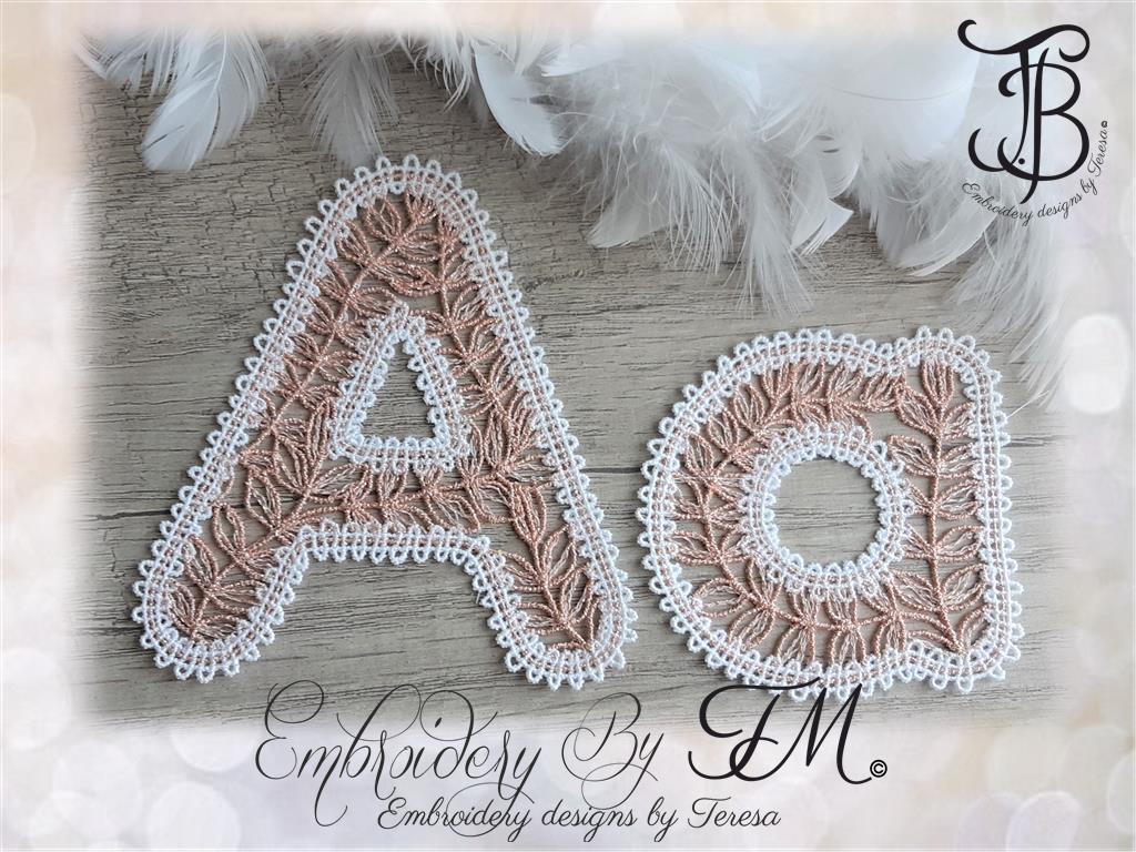 Large set alphabet bobbin lace/ 4x4 hoop