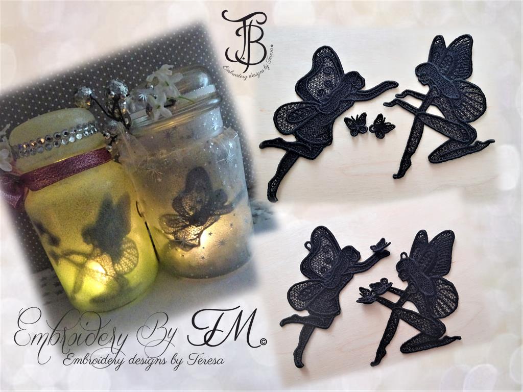 Fairy lantern / 4x4 hoop /The set contains two fairies and mini butterflies