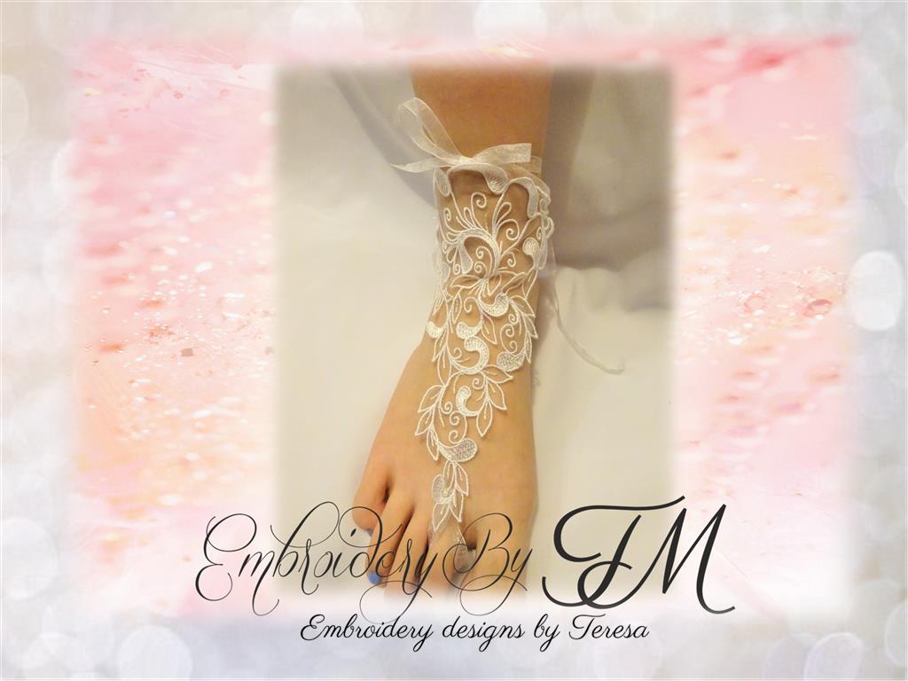 Ceremonial Gloves or barefoot sandal with ornaments-embroidery on organza /three sizes / embroidery design