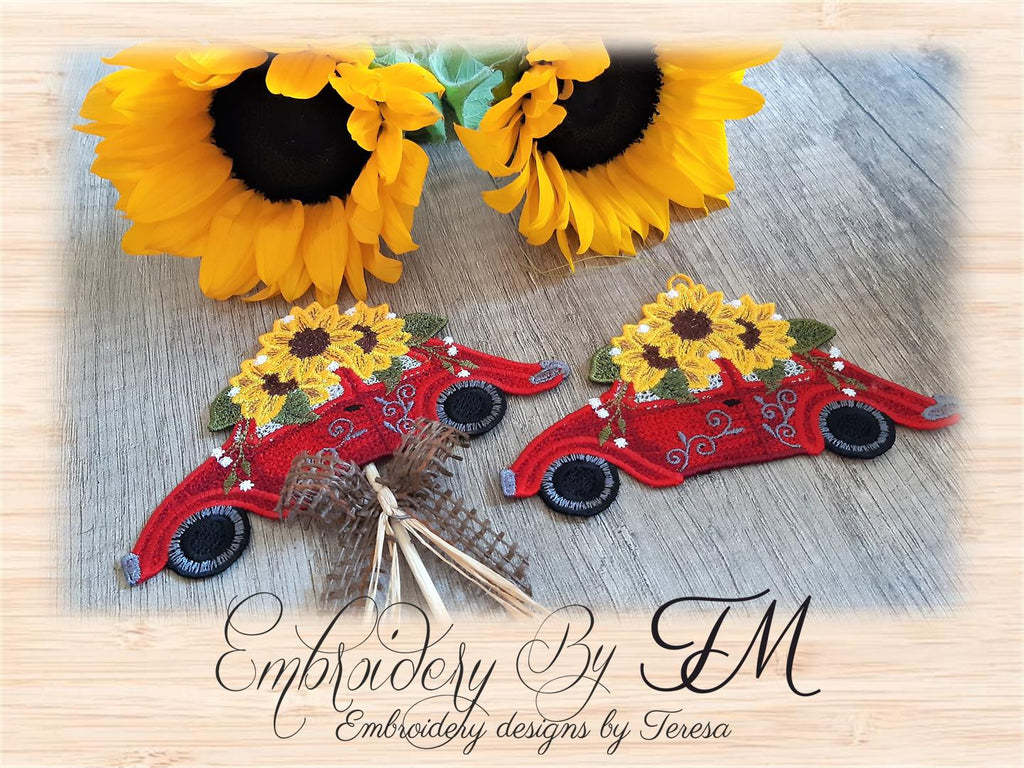 Car with sunflower/ two sizes