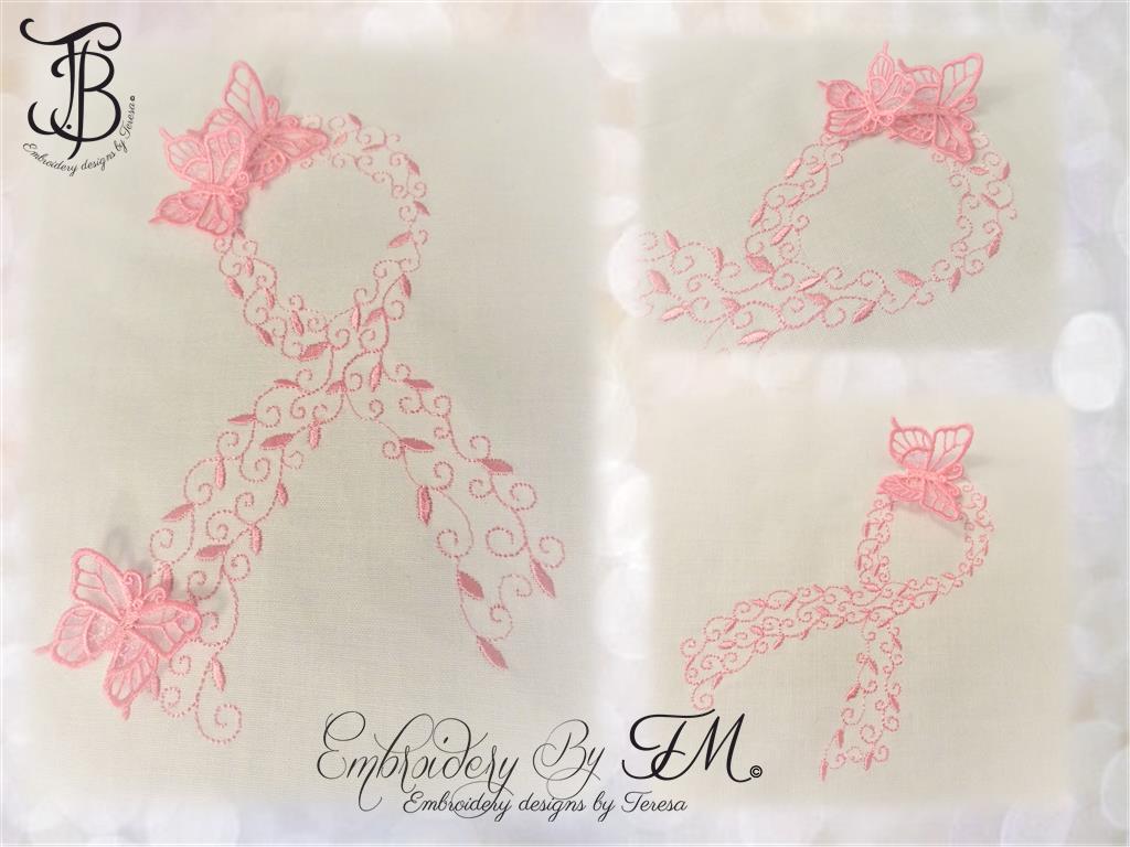 Awareness embroidery design + butterfly / two sizes