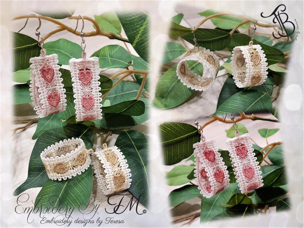 Earrings bobbin lace with hearts/ 4x4 hoop