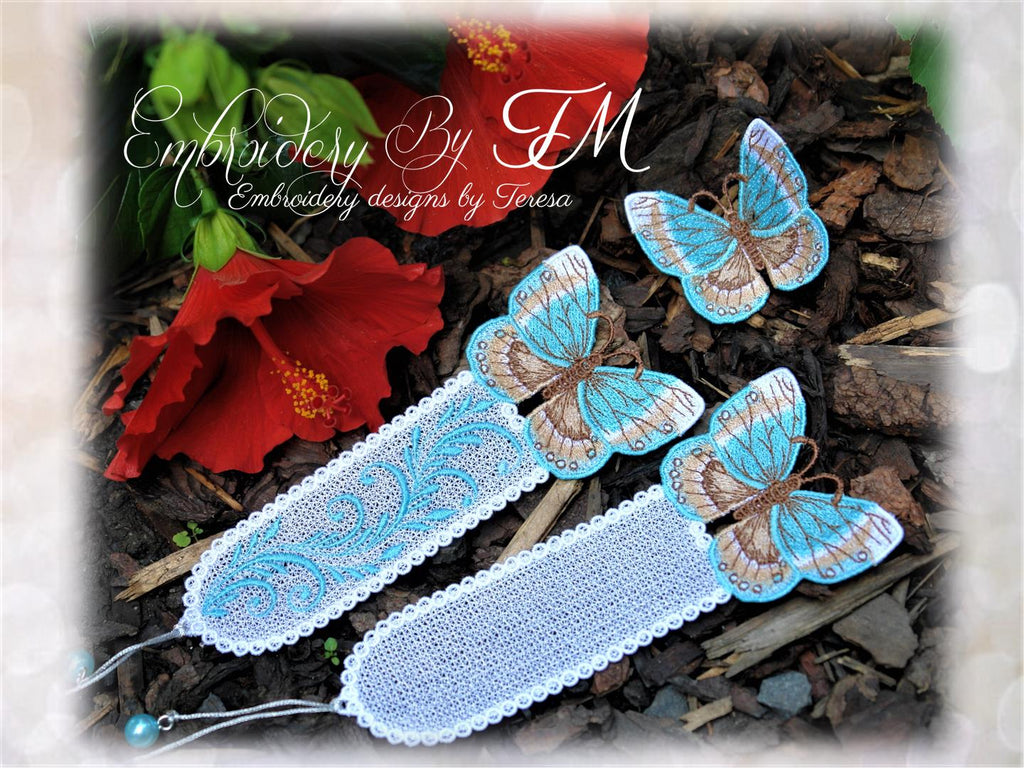 Bookmark with butterfly and butterfly/ the bookmark is in a 5x7 hoop and the separate butterfly is in a 4x4 hoop